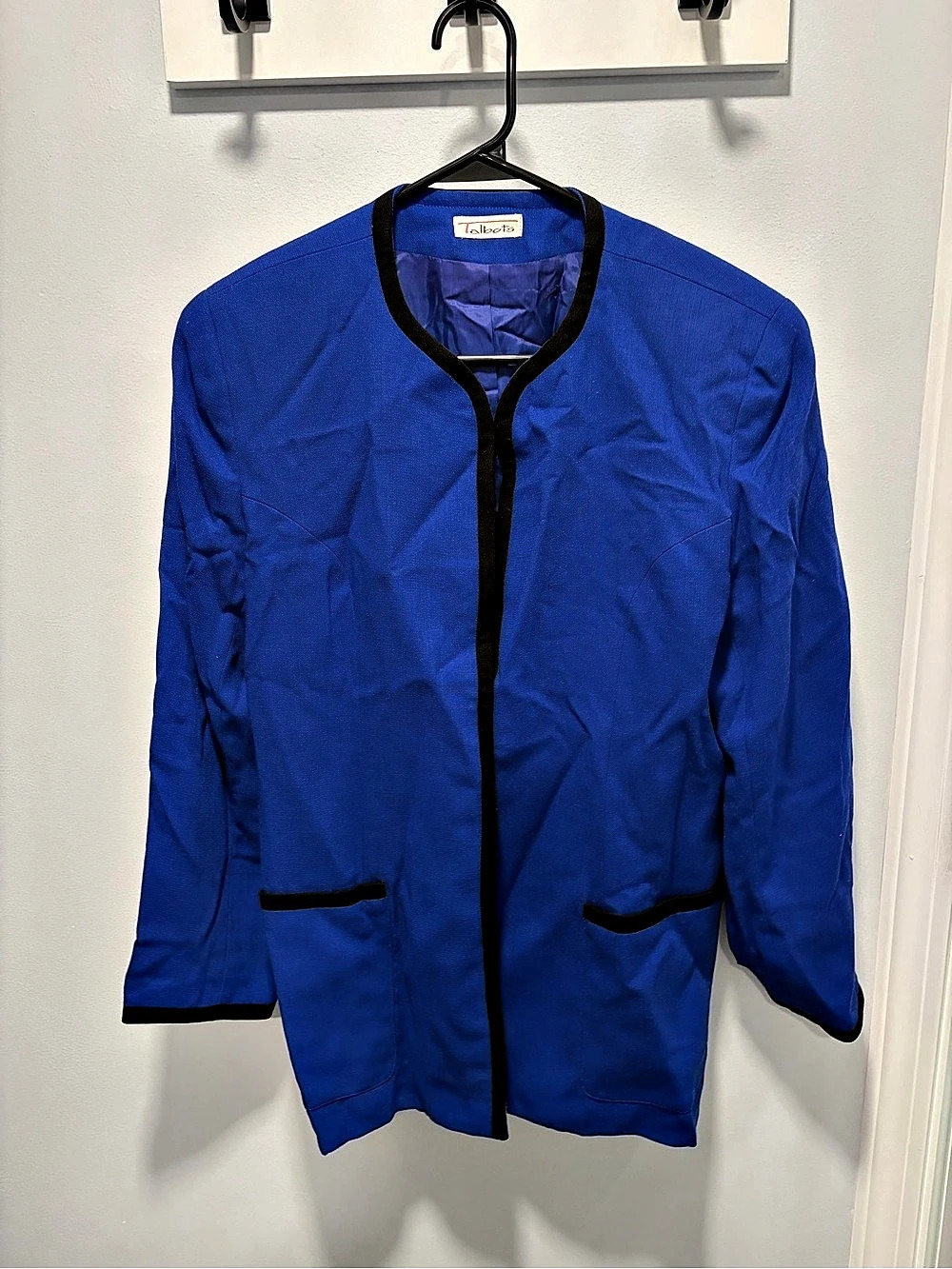Talbots Vintage Royal Blue Wool Blazer with Black Trim Size 10